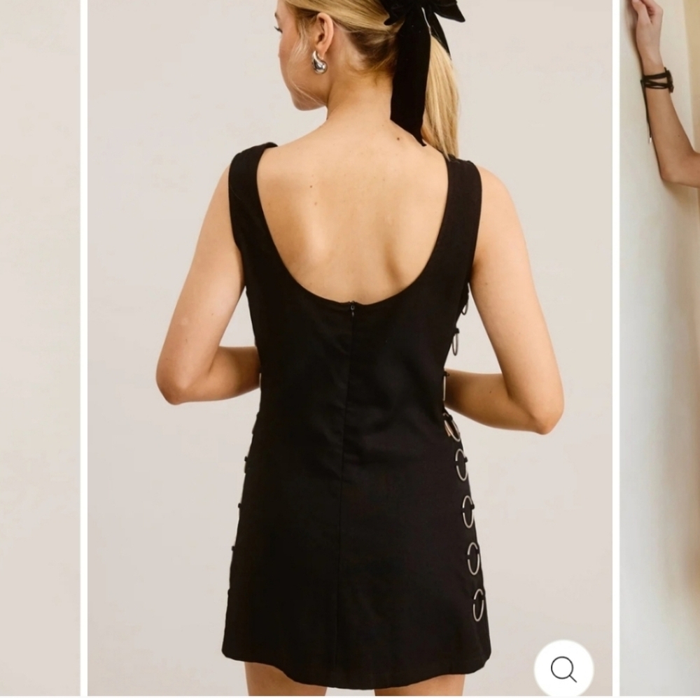 Brown Sleeveless Mini Dress with Met Side Ring Detail - Picture 4 of 5